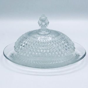 1960’s Indiana Glass Diamond point press glass oval covered butter dish/ platter